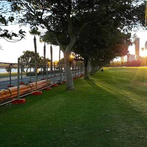 Temporary Fencing around a Construction site along the Swan River in Perth.